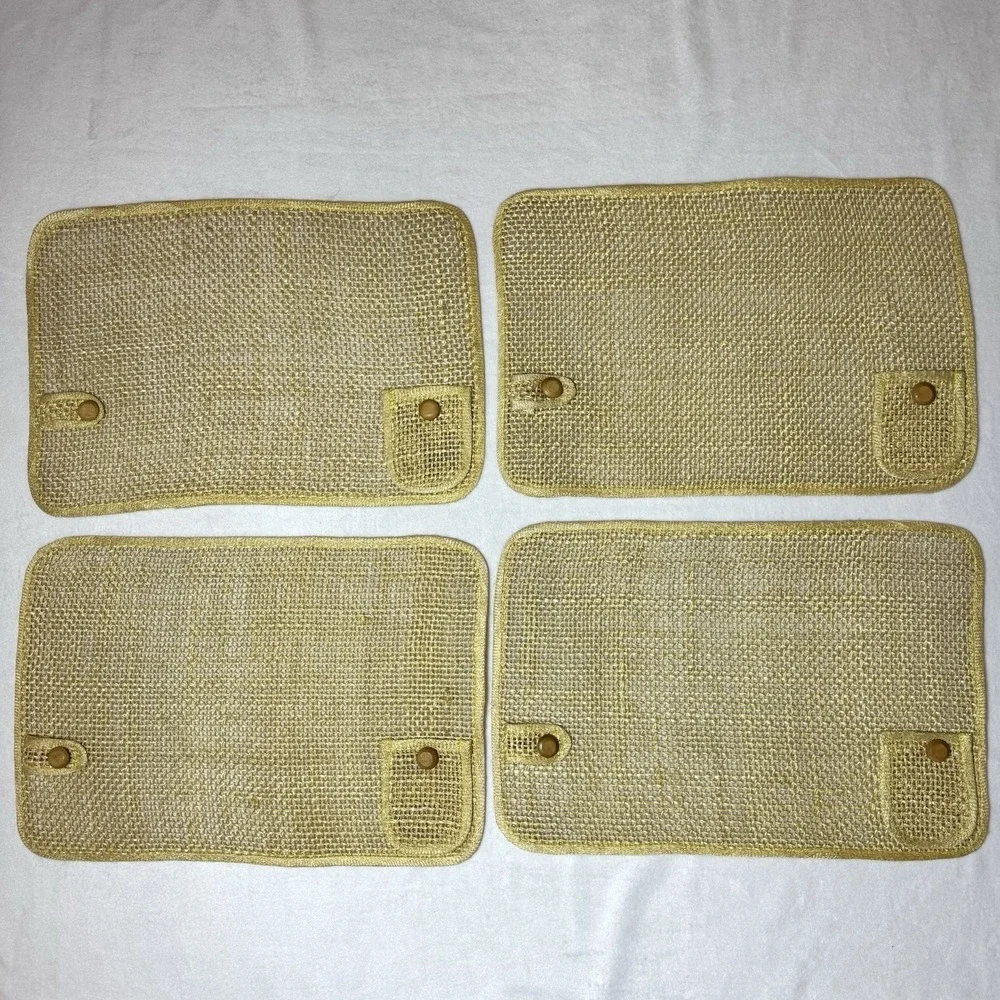 4 Natural Woven Placemats With Utensil Pocket And Napkin Loop Wood Accent Boho